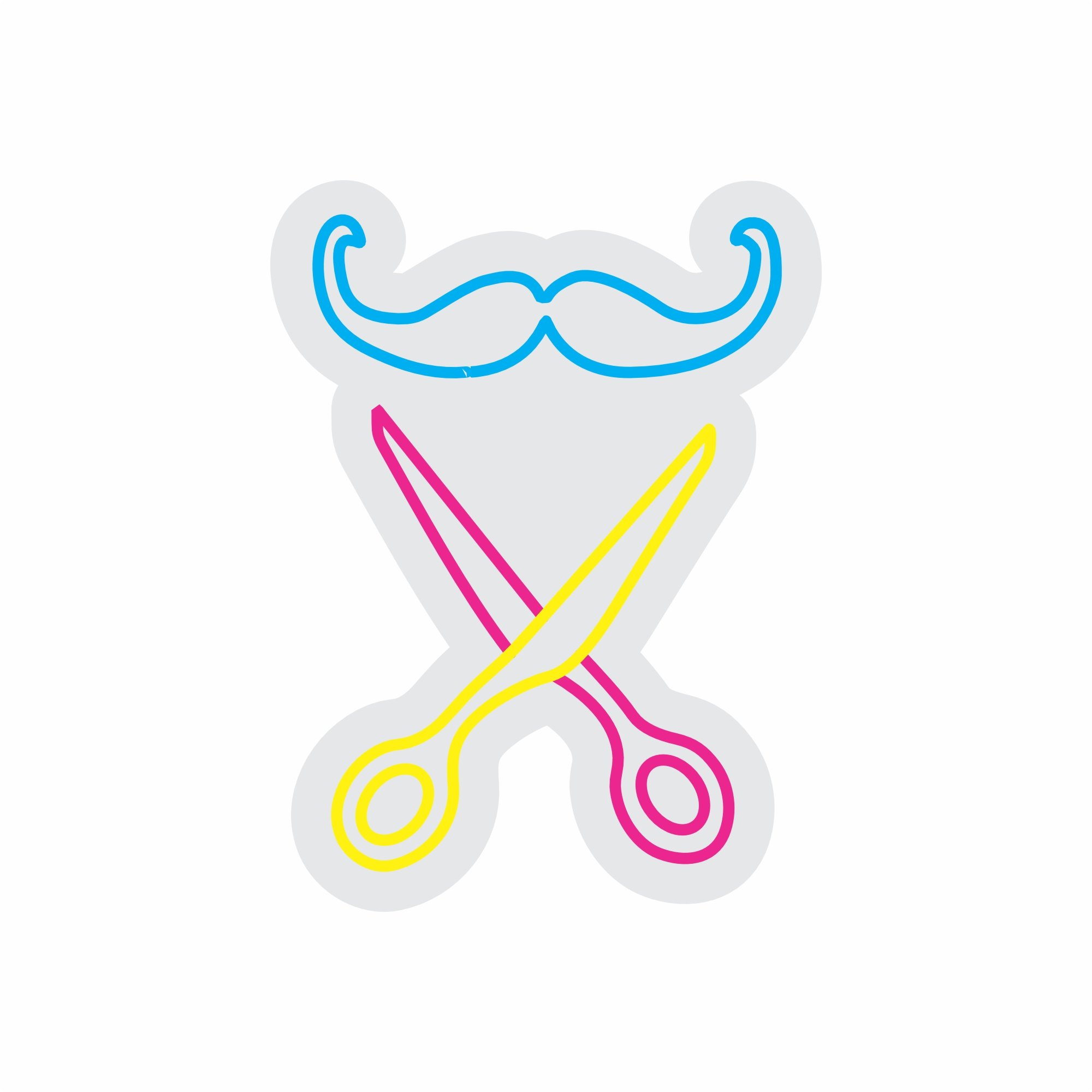 Custom Neon | Mustache and Scissors Neon Sign | 20x15 | Ice Blue, Hot Pink, Yellow 3