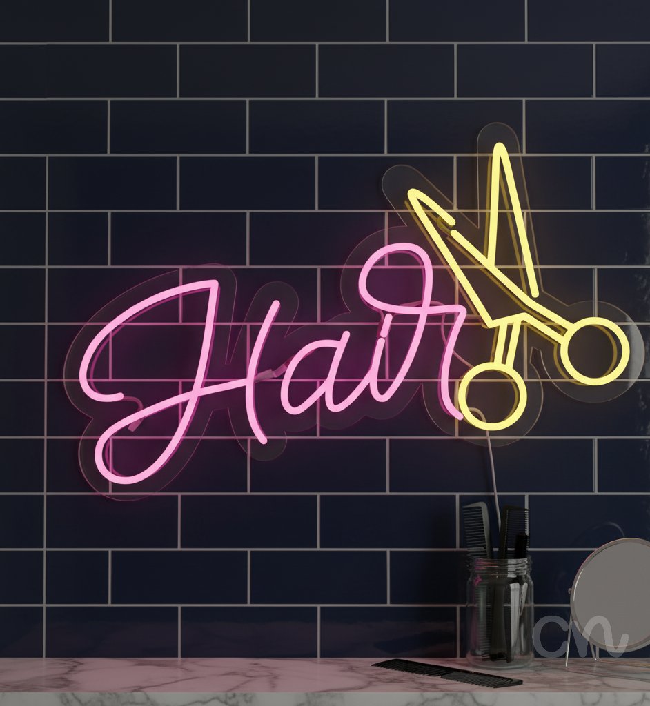 Custom Neon | Hair Neon Sign | 17x26 | Hot Pink Bright Yellow Neon Sign