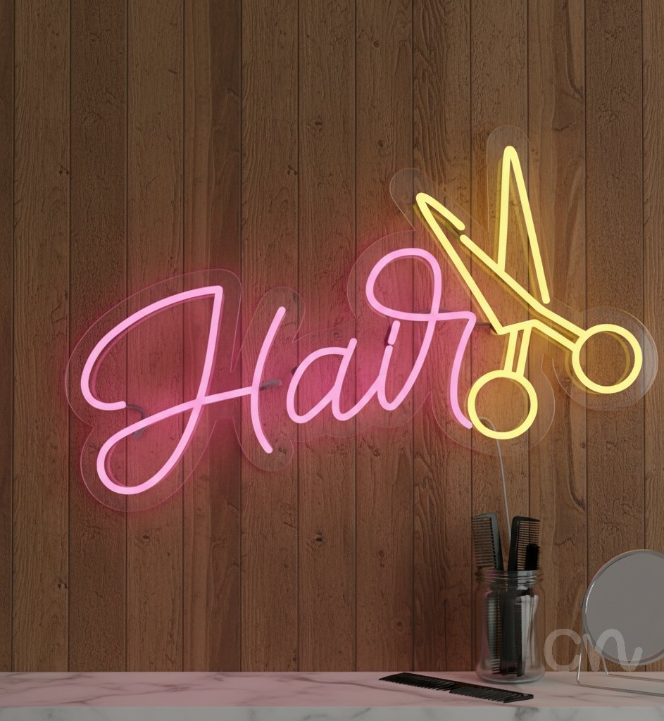 Custom Neon | Hair Neon Sign | 17x26 | Hot Pink Bright Yellow Neon Sign 2