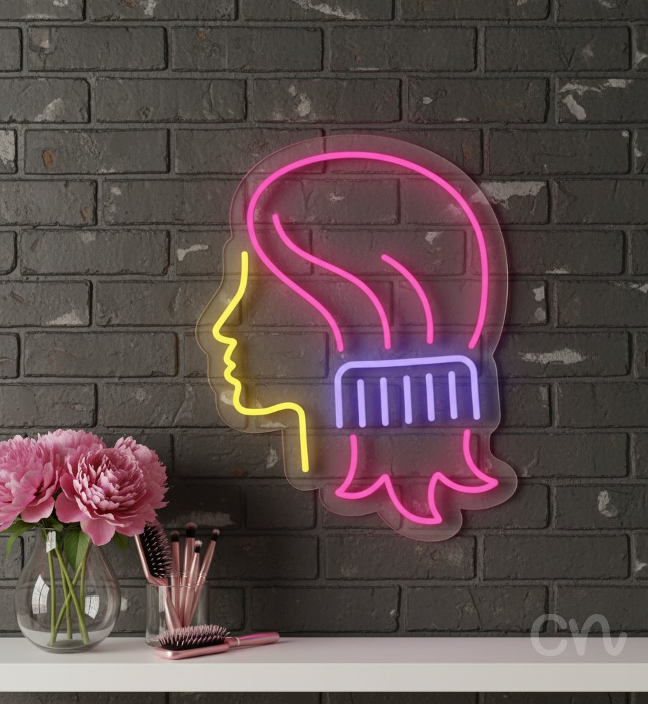 Custom Neon | Hair with Comb Neon Sign | 20x16 | Pink Yellow Purple Lights
