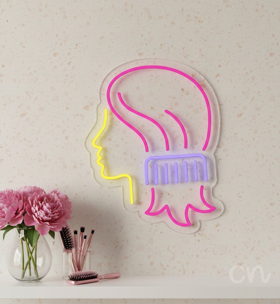 Custom Neon | Hair with Comb Neon Sign | 20x16 | Pink Yellow Purple Lights 2