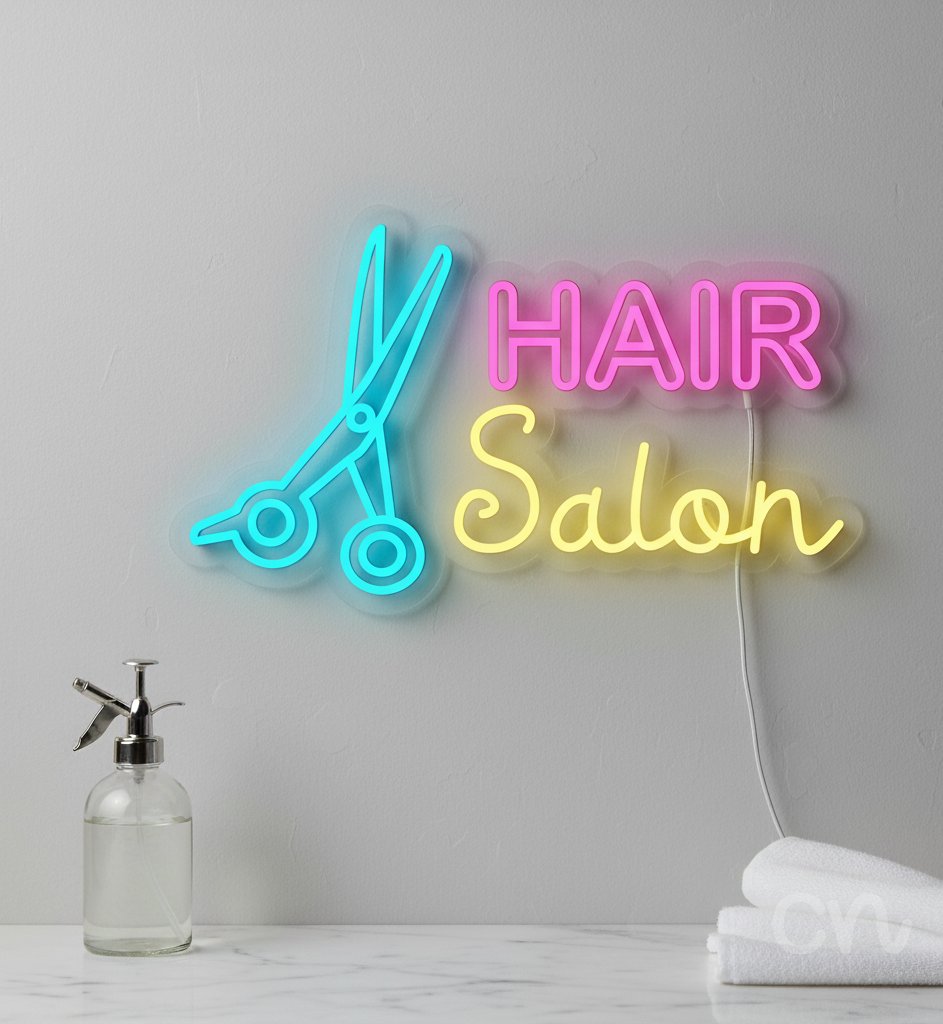 Custom Neon | Hair Salon Neon Sign | 14x24 | Blue Hot Pink Yellow
