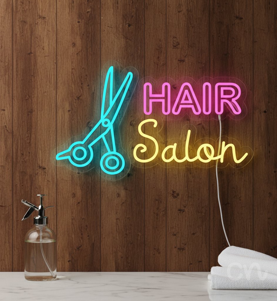 Custom Neon | Hair Salon Neon Sign | 14x24 | Blue Hot Pink Yellow 2