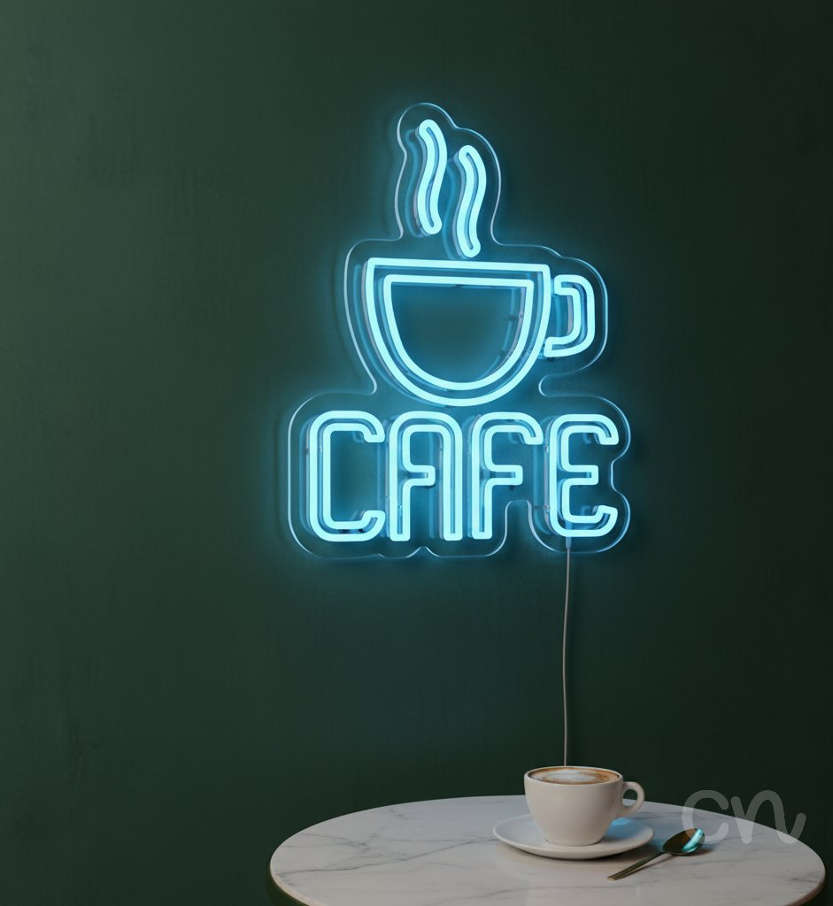 Custom Neon | Cafe Neon Sign | 20x15 | Ice Blue Neon Sign for Home Bar Restaurant Cafe