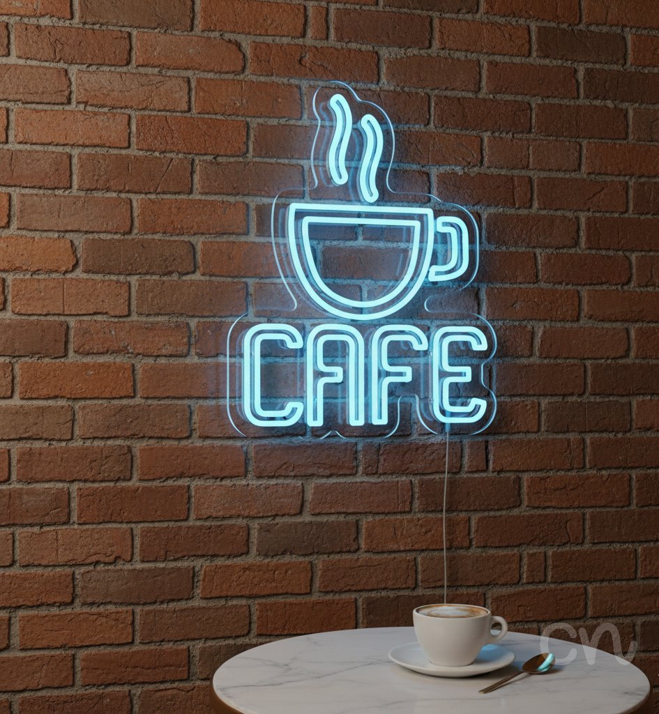 Custom Neon | Cafe Neon Sign | 20x15 | Ice Blue Neon Sign for Home Bar Restaurant Cafe 2