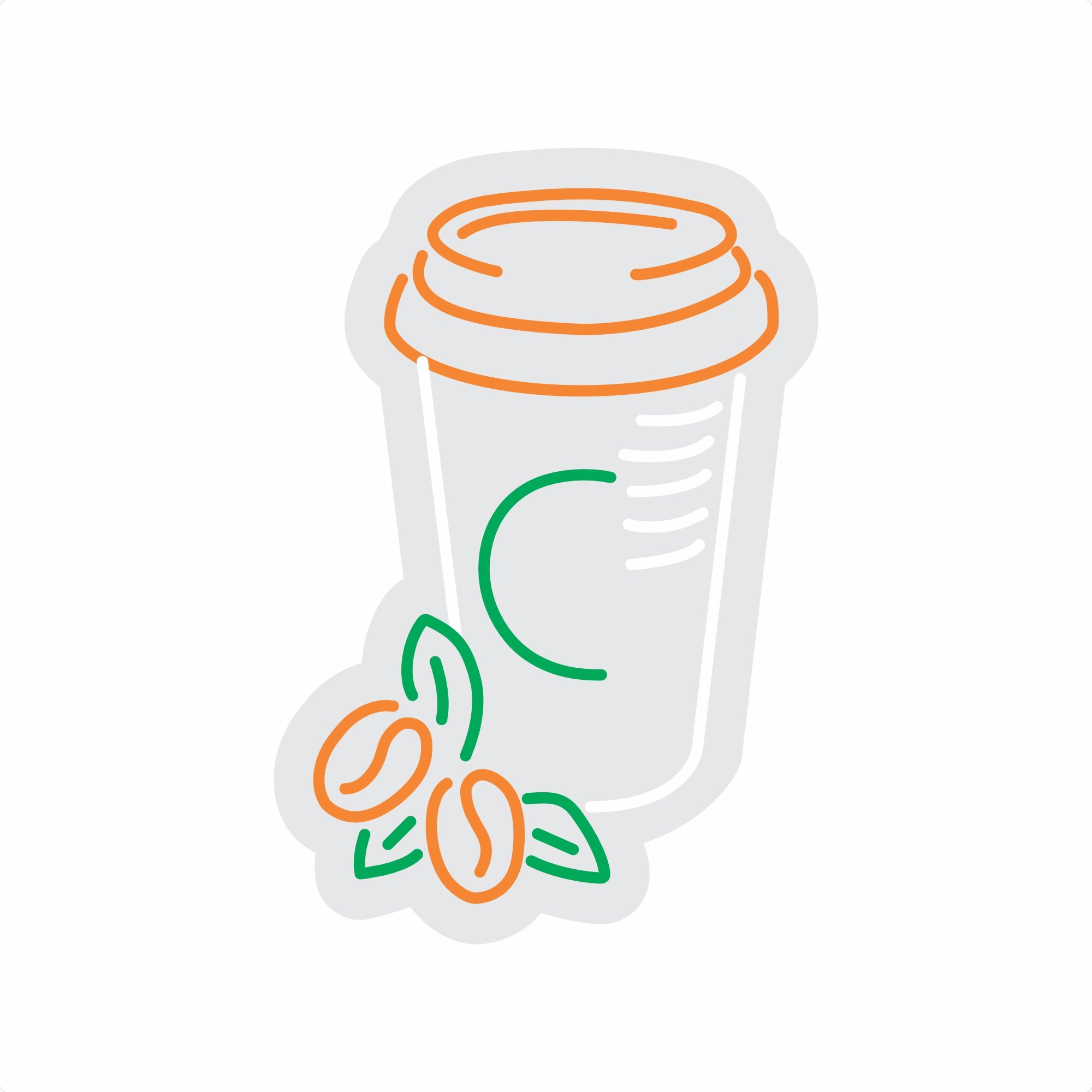 Custom Neon | Coffee Cup with Beans Neon Sign | 22x15 | Orange and Green 3