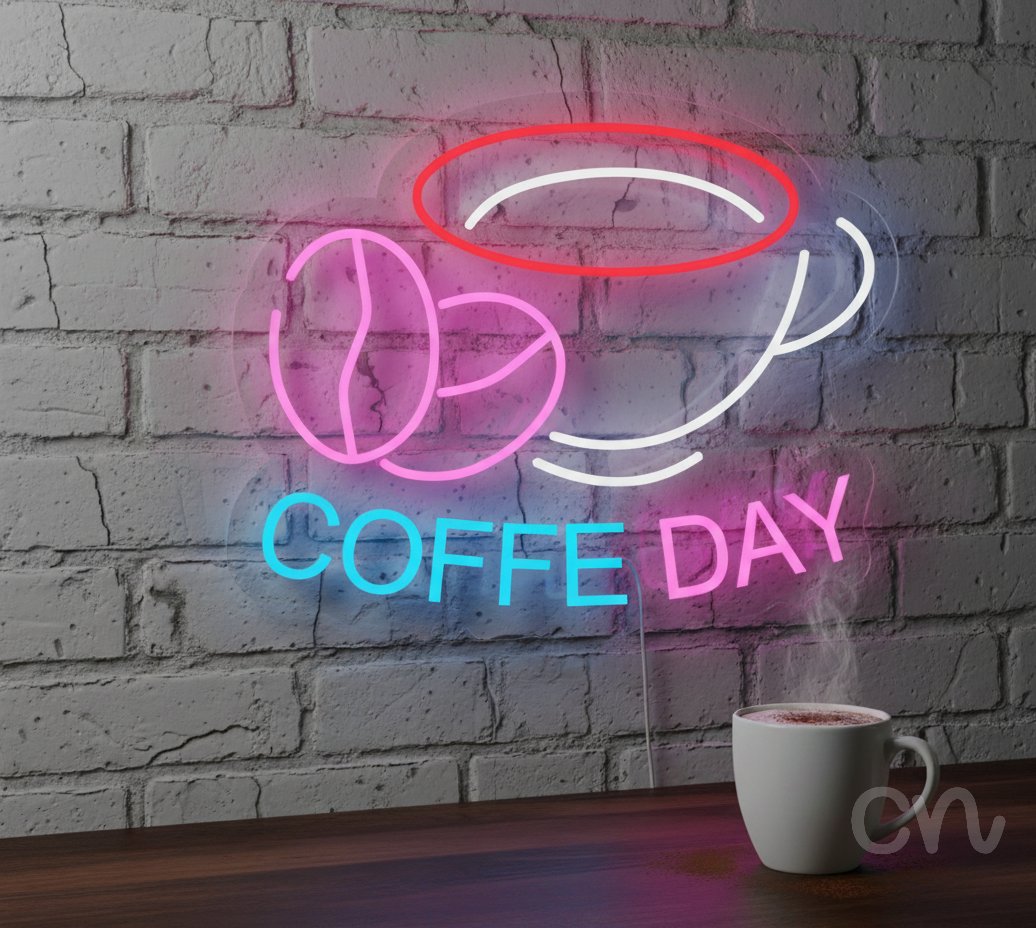 Custom Neon | Coffe Day Neon Sign | 19x24 Inches | Hot Pink, Ice Blue Colors