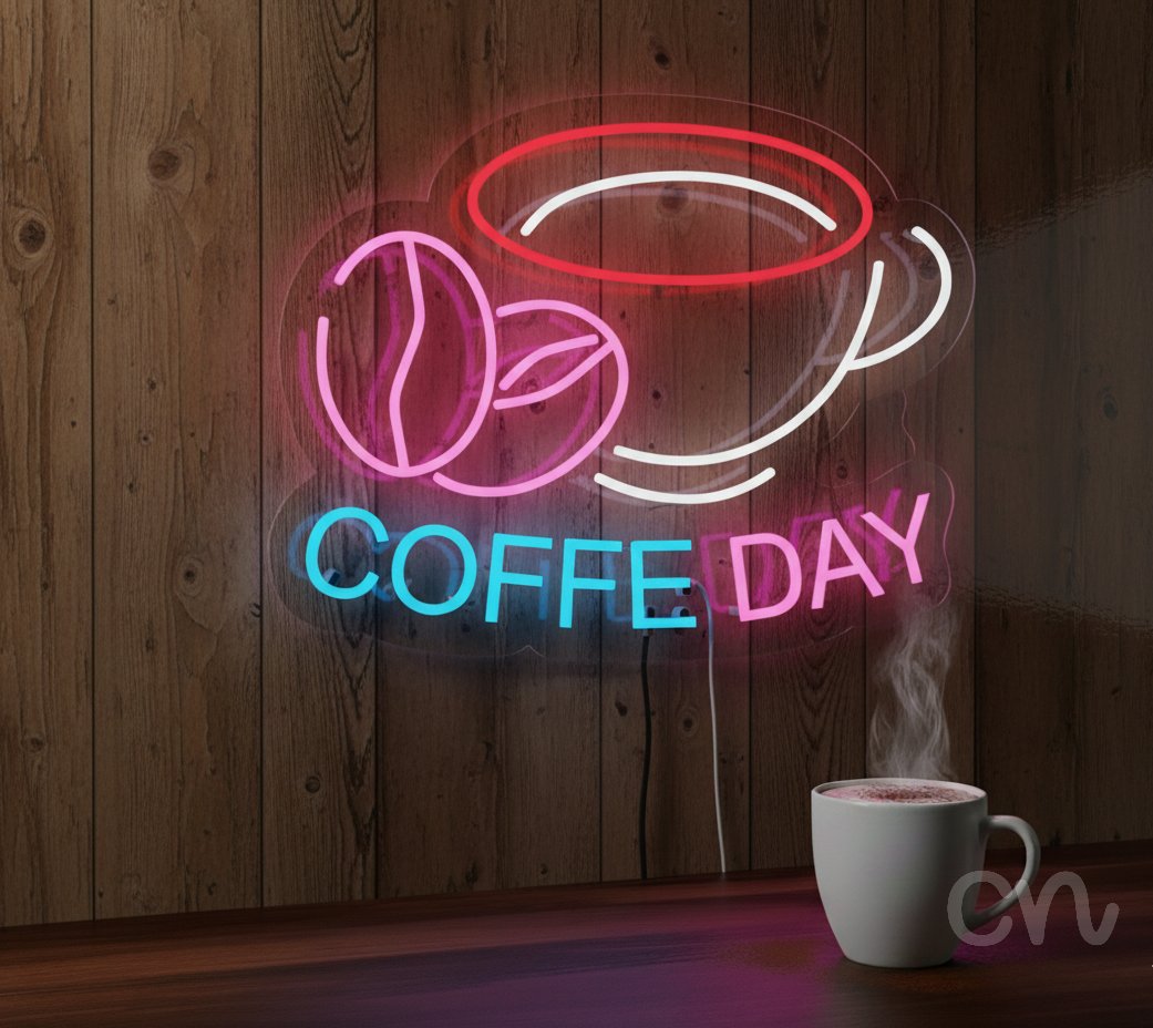 Custom Neon | Coffe Day Neon Sign | 19x24 Inches | Hot Pink, Ice Blue Colors 2