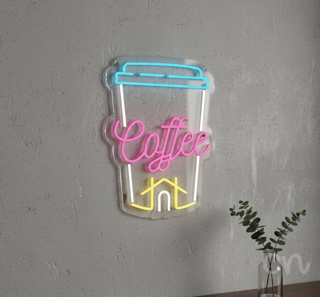 Custom Neon | Coffee Neon Sign | 22x16 | Hot Pink, Ice Blue, Bright Yellow 2
