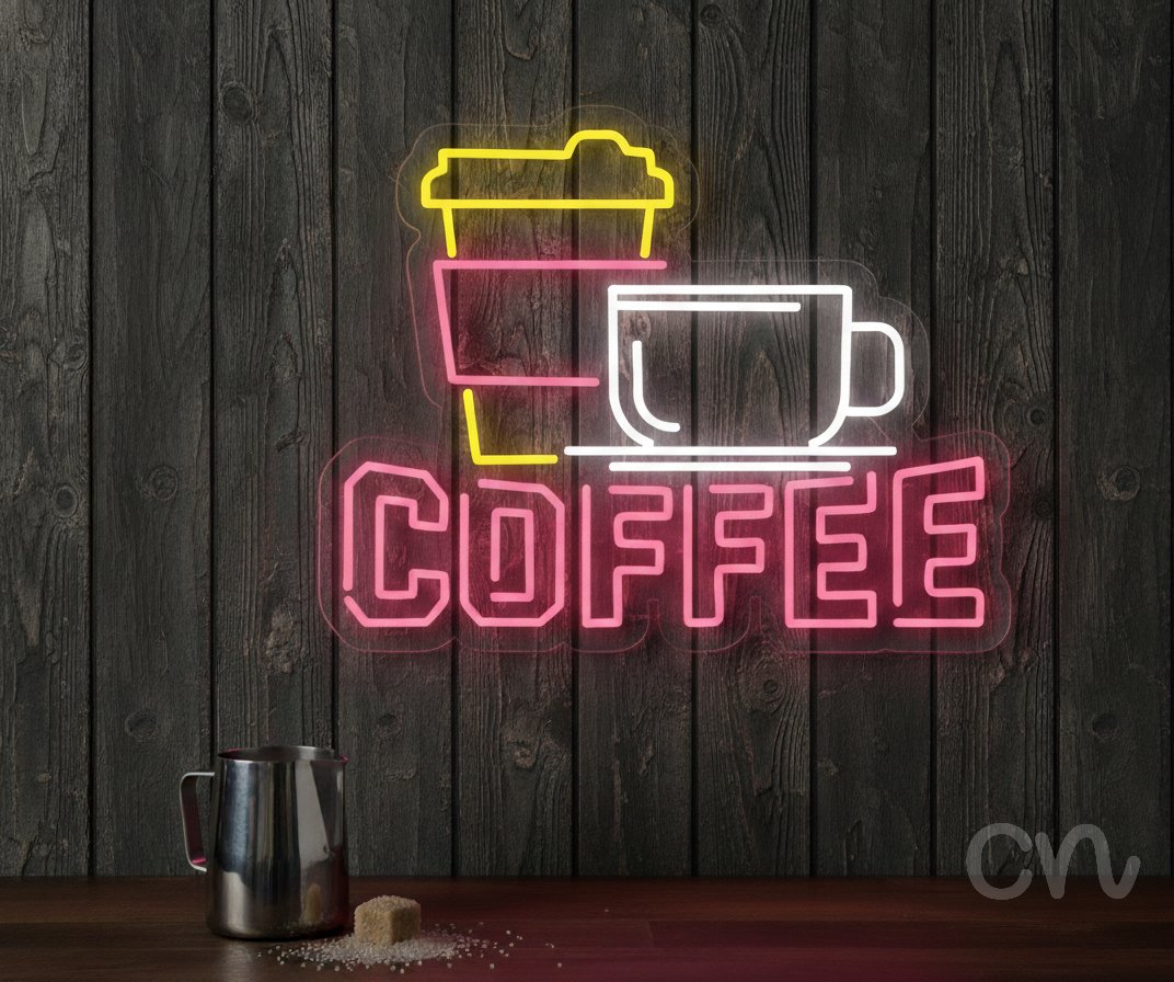 Custom Neon | Coffee Neon Sign | 24x19 | Hot Pink Ice Blue Yellow Bright Decor