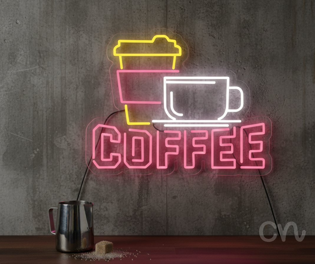 Custom Neon | Coffee Neon Sign | 24x19 | Hot Pink Ice Blue Yellow Bright Decor 2