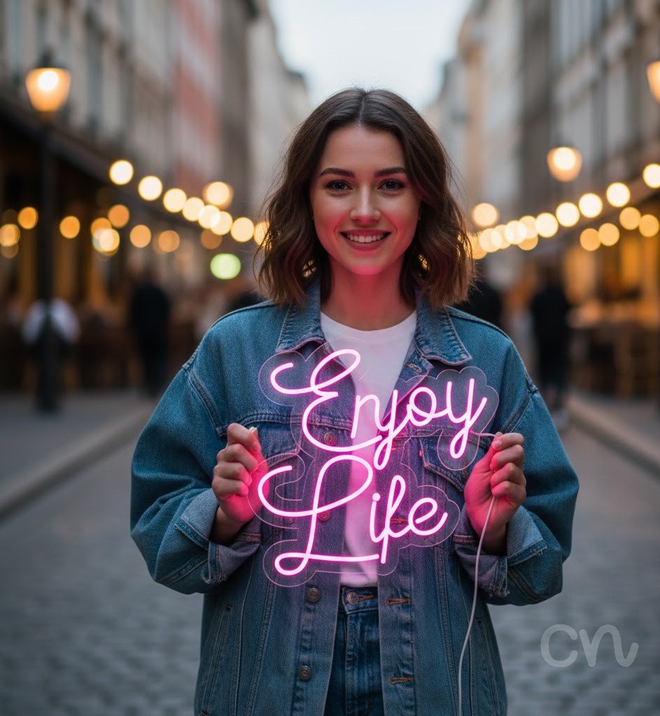 Custom Neon | Enjoy Life Neon Sign | 20x20 | Hot Pink Sign for Home Decor and Wall Art