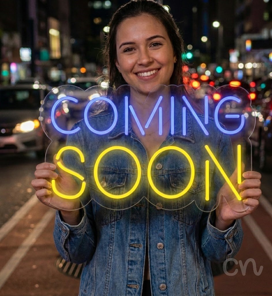 Custom Neon | Coming Soon Neon Sign | 13x22 Inches | Blue and Yellow Neon Sign