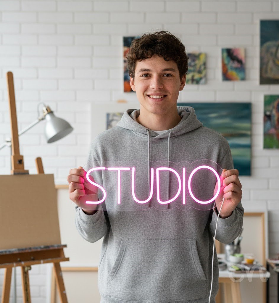 Custom Neon | Studio Neon Sign | 7x24 Inches | Pink Neon Sign for Room Decor