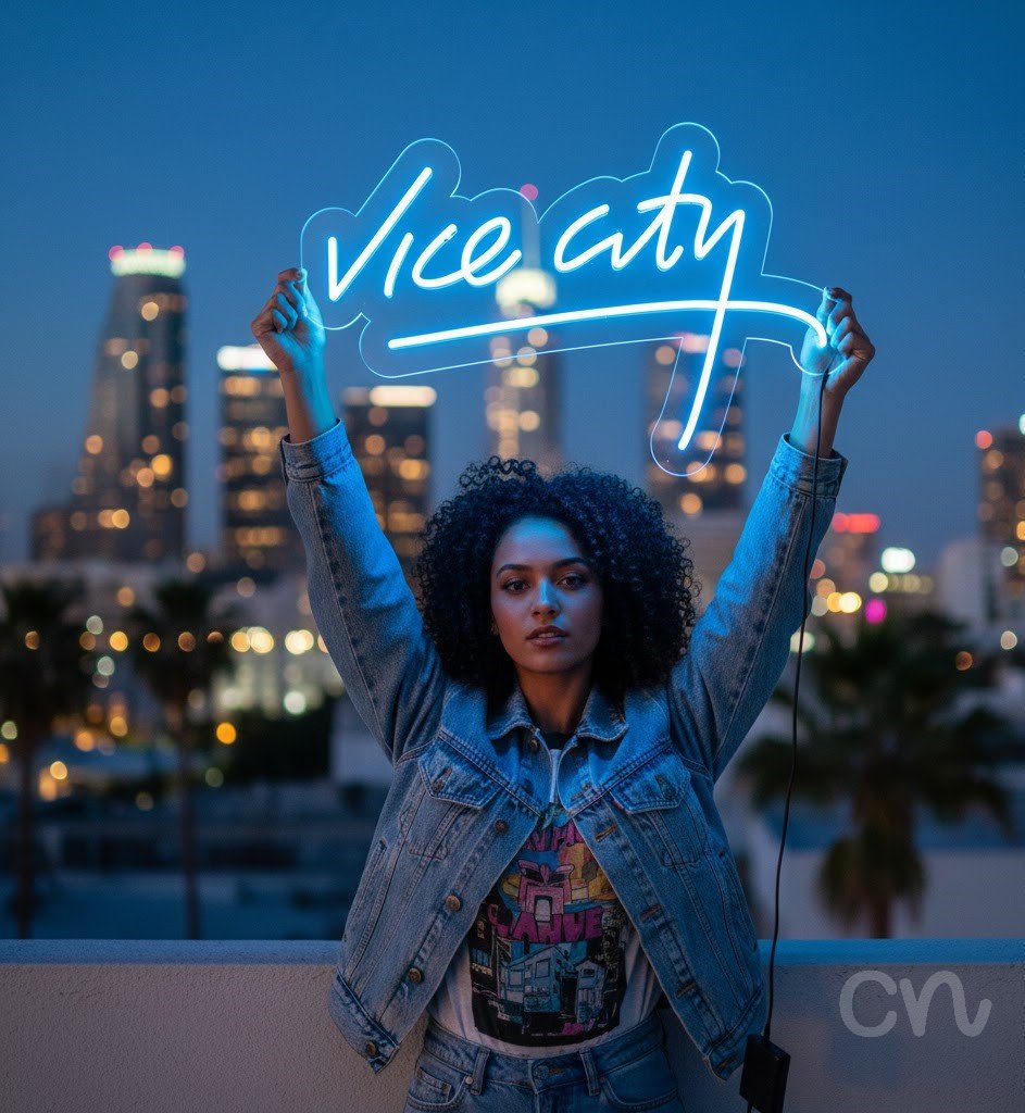 Custom Neon | Vice City Neon Sign | 15x24 | Blue Neon Sign for Bedroom Bar Game Room