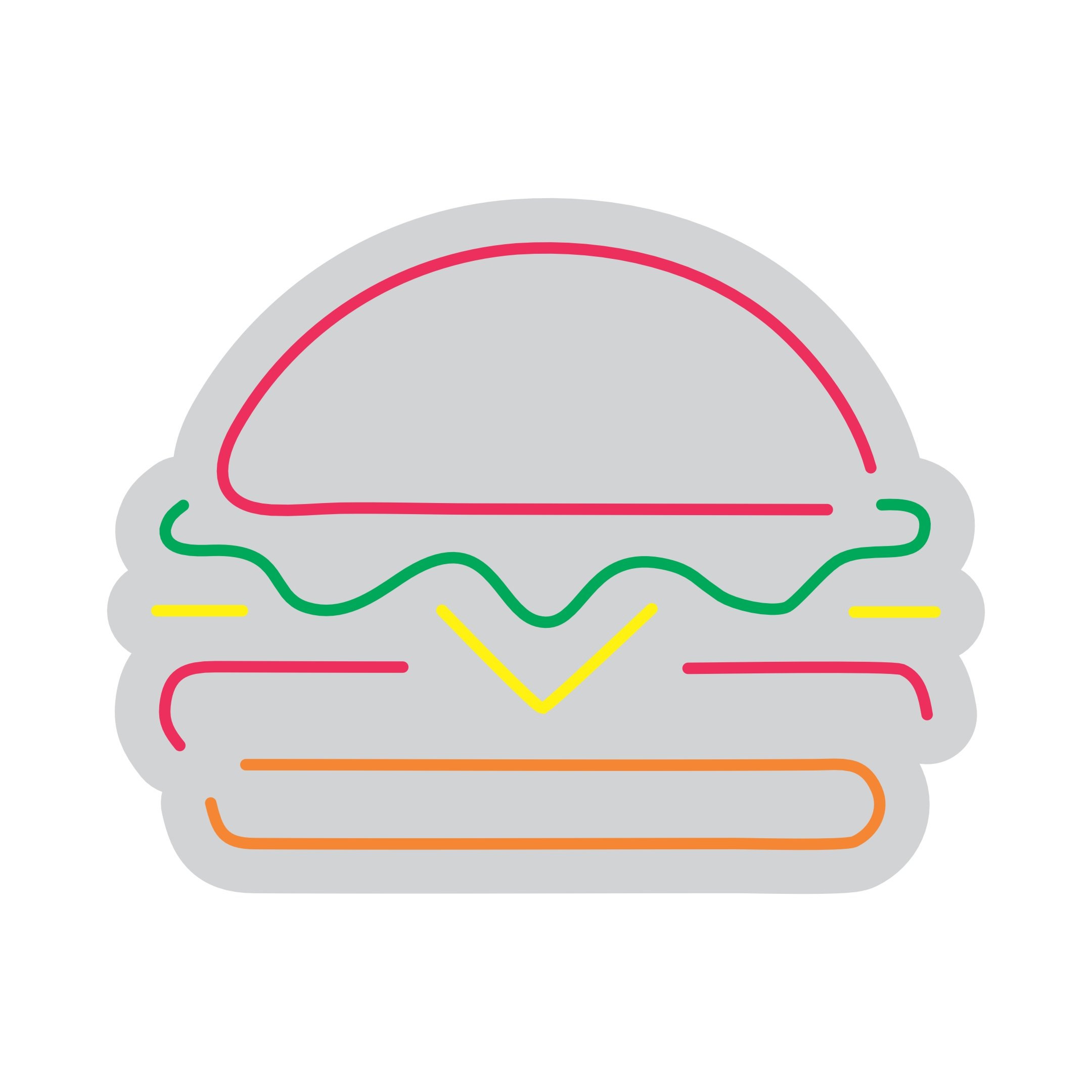 Custom Neon | Burger Neon Sign | 19x24 | Pink Green Yellow Orange Bright Lighting 3