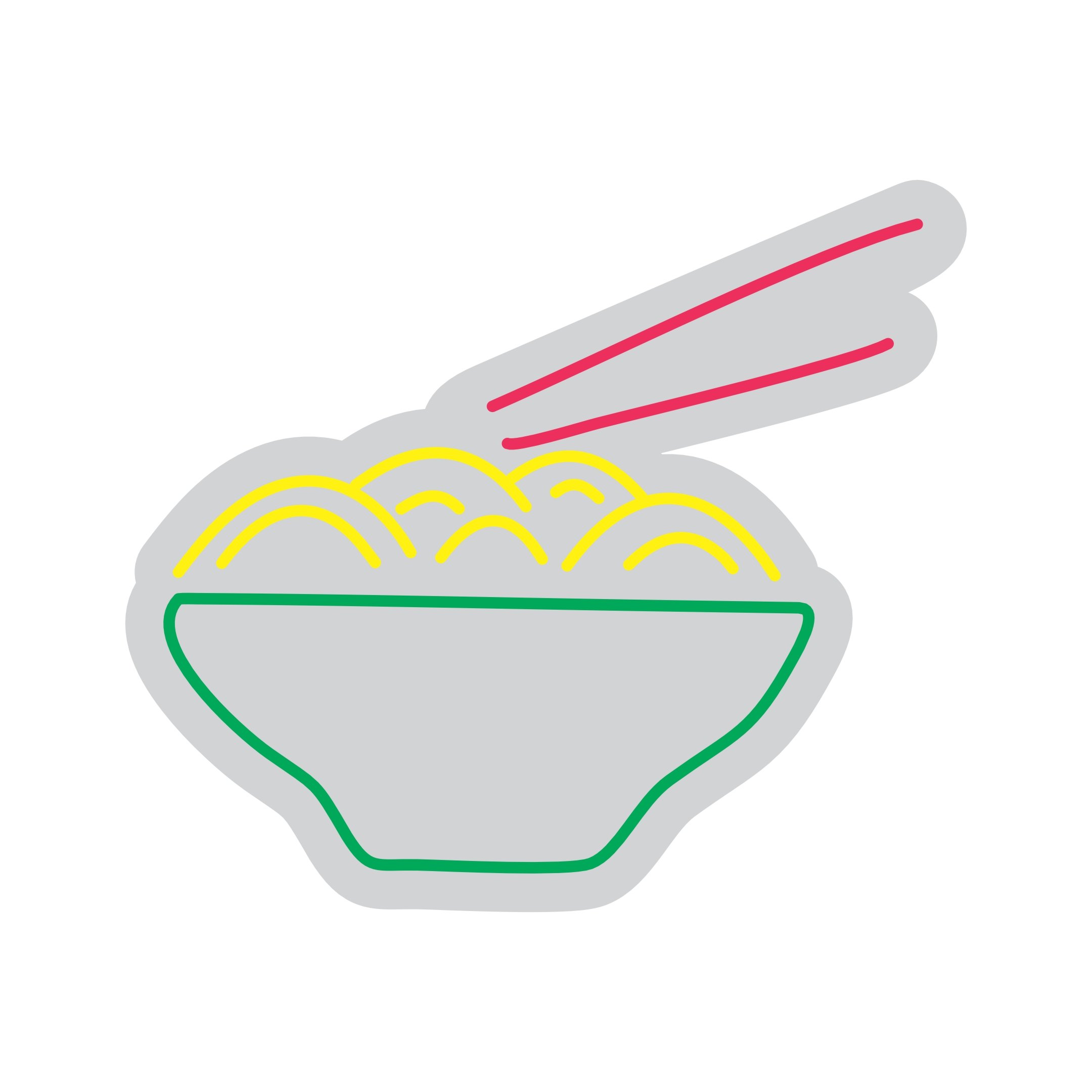 Custom Neon | Noodle Bowl with Chopsticks Neon Sign | 20x23 | Yellow Green Pink 3