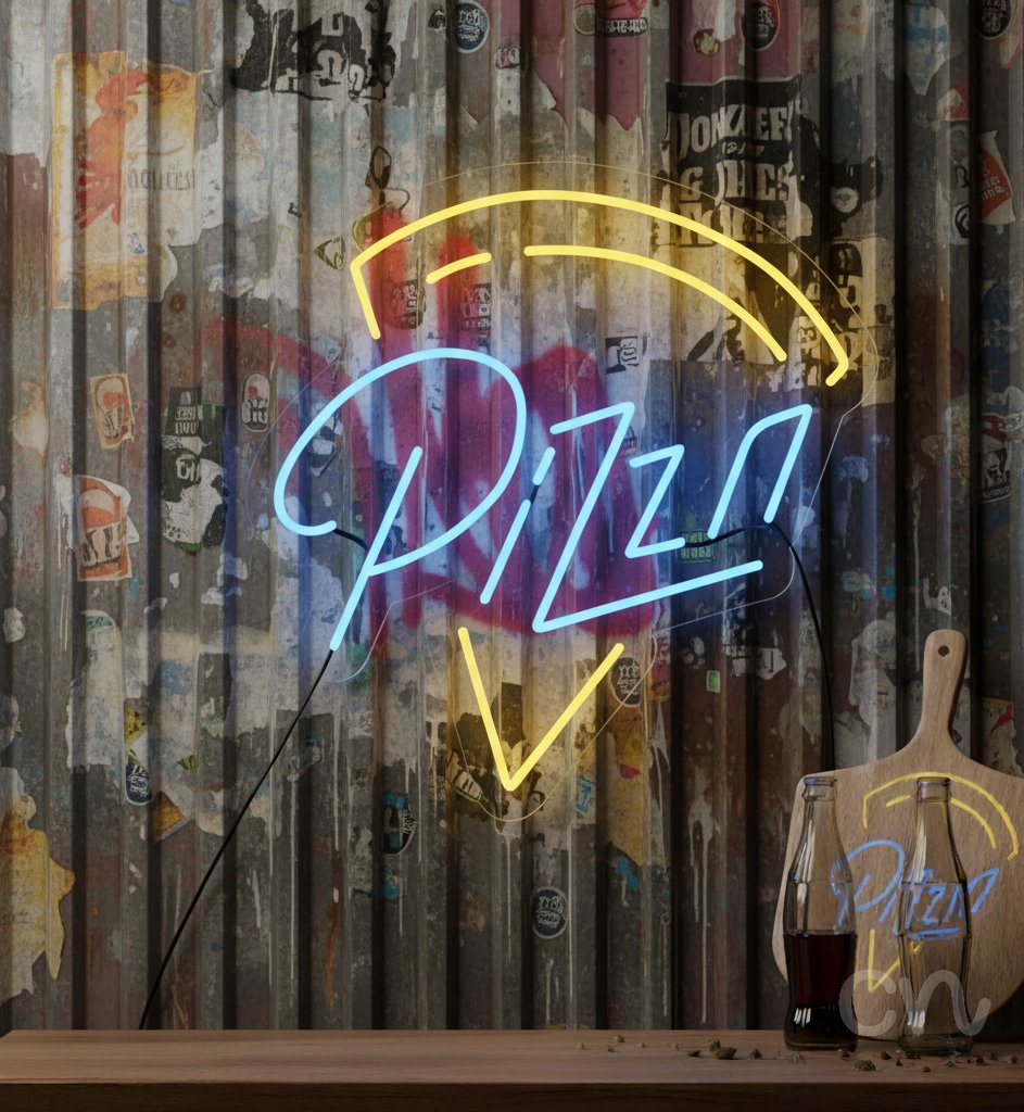 Custom Neon | Pizza Neon Sign | 22x21 Inches | Blue and Yellow Neon Sign Design