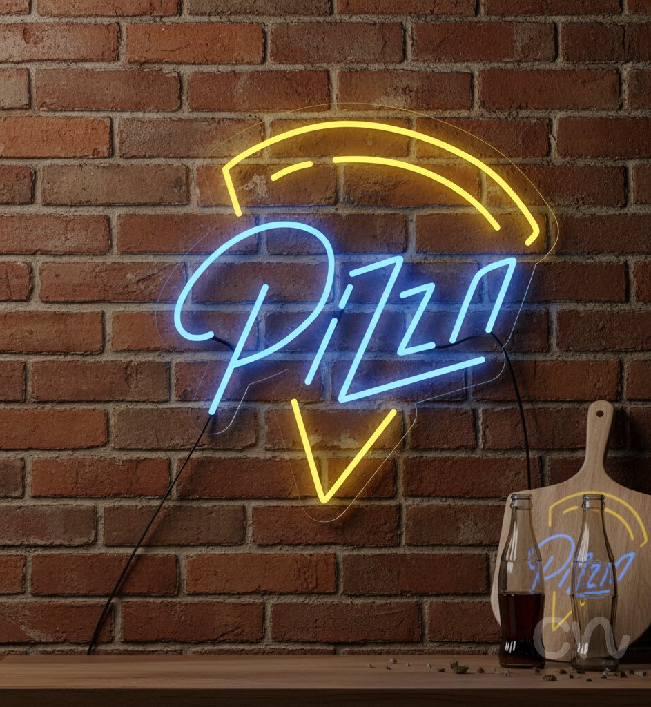 Custom Neon | Pizza Neon Sign | 22x21 Inches | Blue and Yellow Neon Sign Design 2