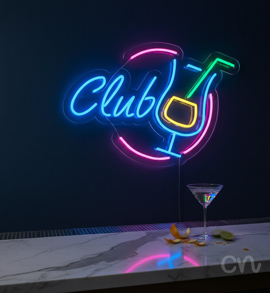 Custom Neon | Club Neon Sign | 17x24 Inches | Ice Blue Hot Pink Yellow Green
