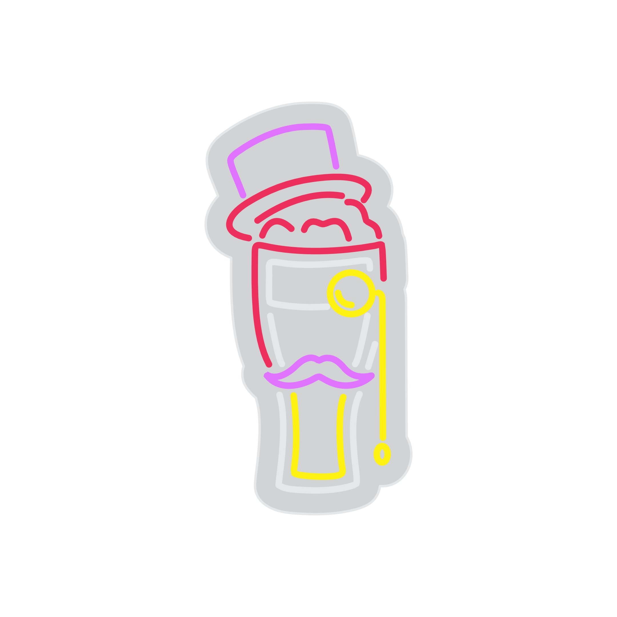 Custom Neon | Beer Glass with Top Hat and Monocle Neon Sign | 20x10 | Pink Yellow Purple 3