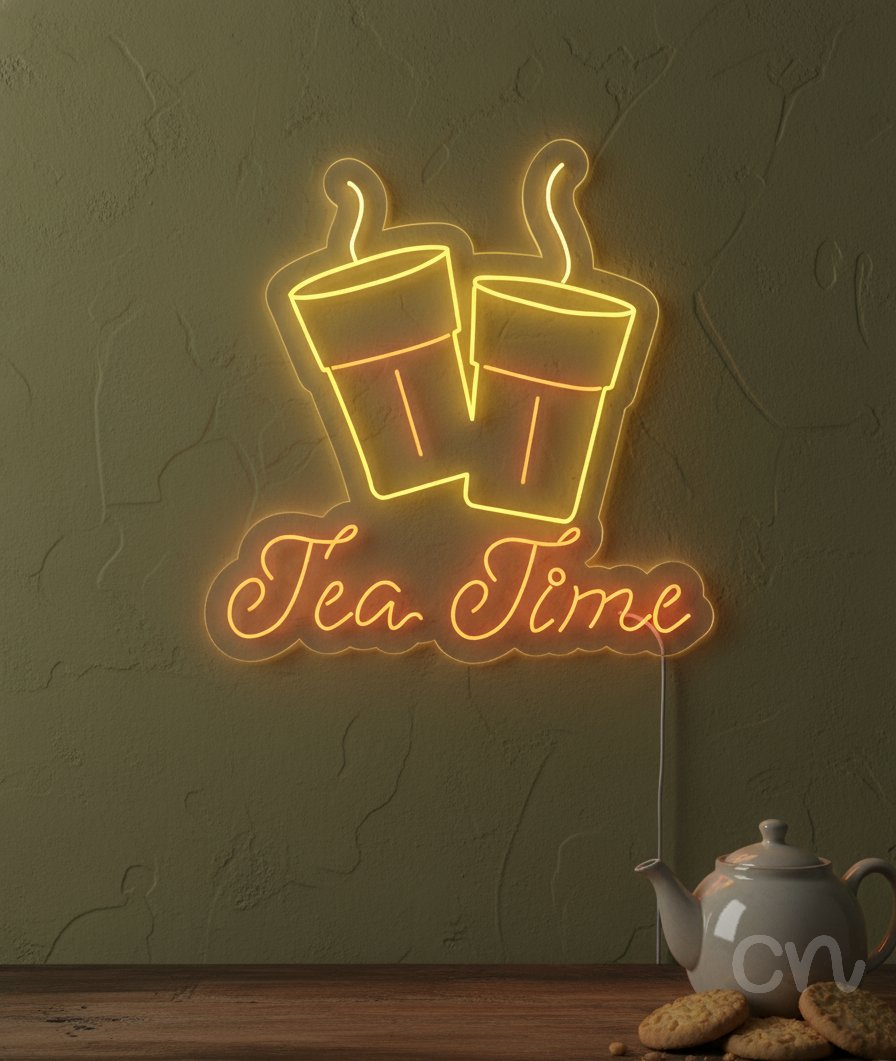 Custom Neon | Tea Time Neon Sign | 24x23 | Yellow, Orange Bright and Colorful 2