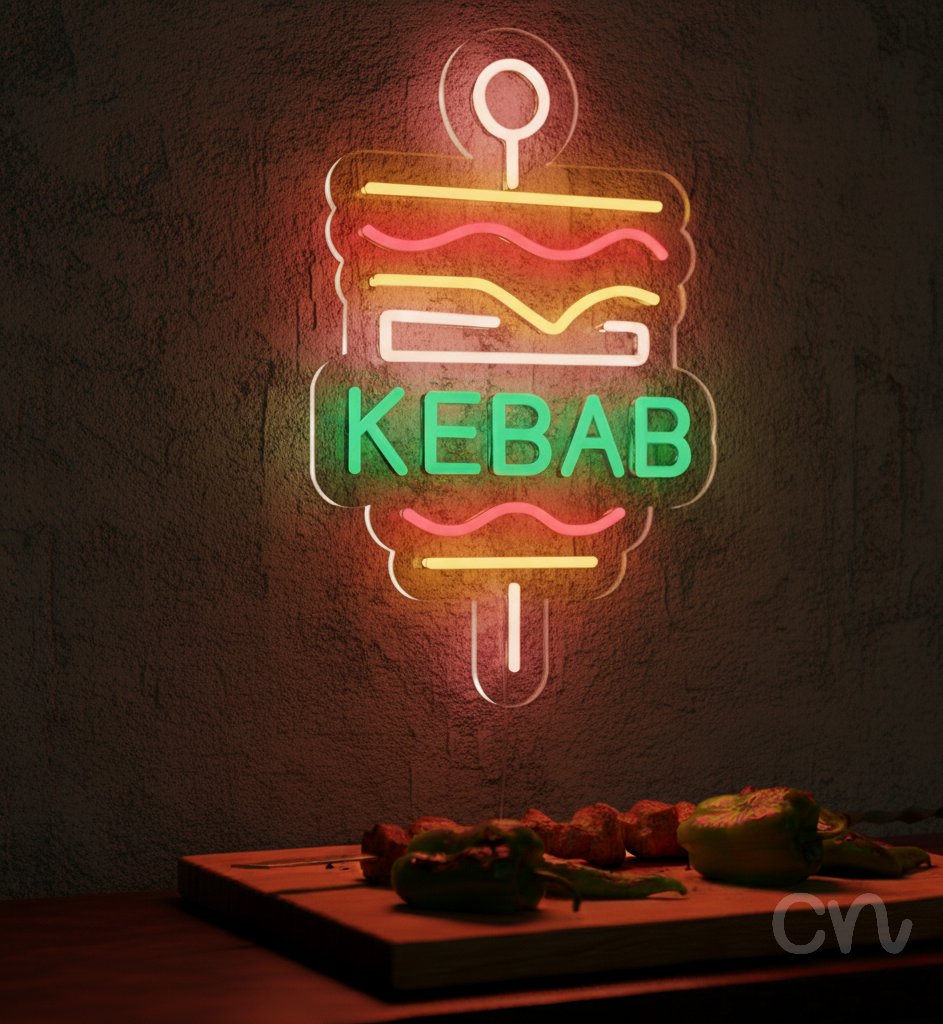 Custom Neon | Kebab Neon Sign | 20x13 | Green Yellow Red Light Display