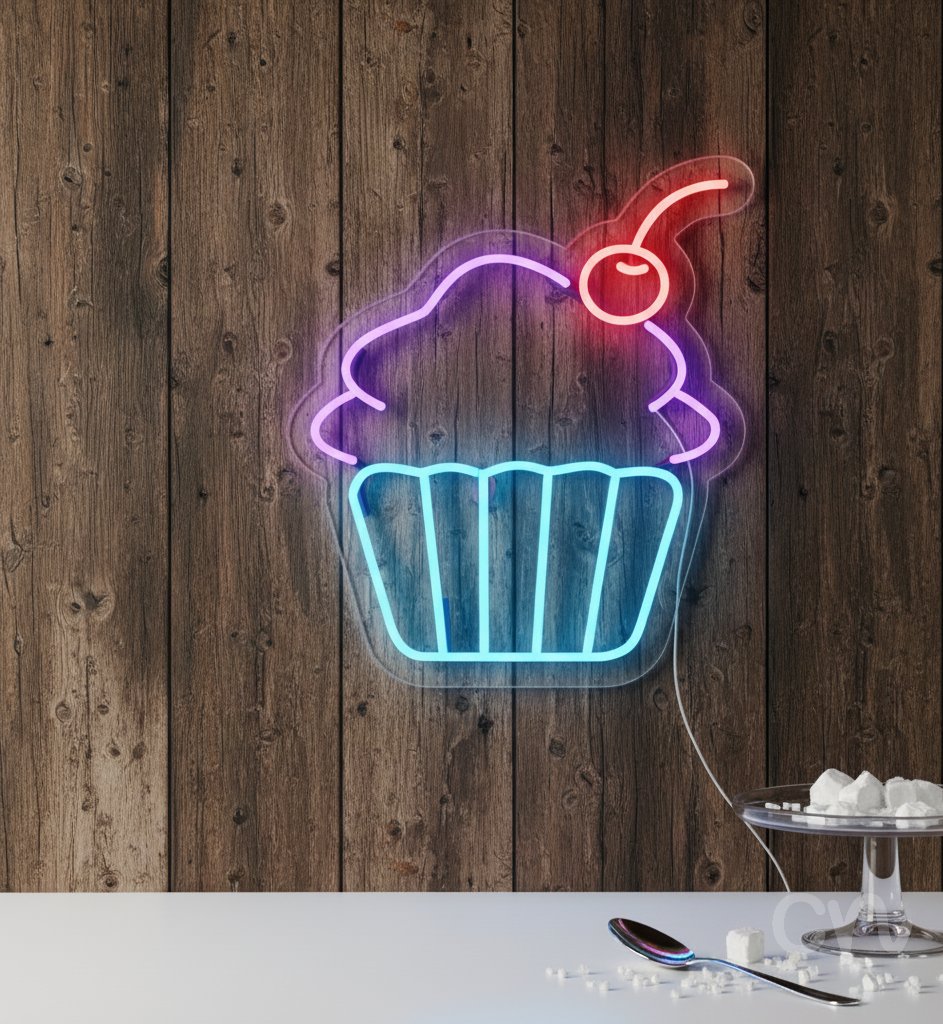 Custom Neon | Cupcake with Cherry Neon Sign | 20x18 | Pink Purple Blue 2