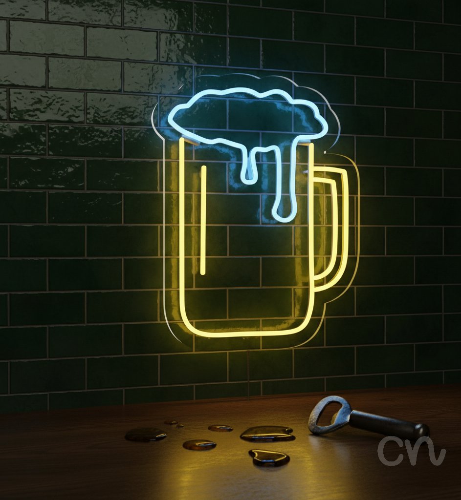 Custom Neon | Beer Mug Neon Sign | 20x16 Inches | Ice Blue and Yellow Neon Sign 2