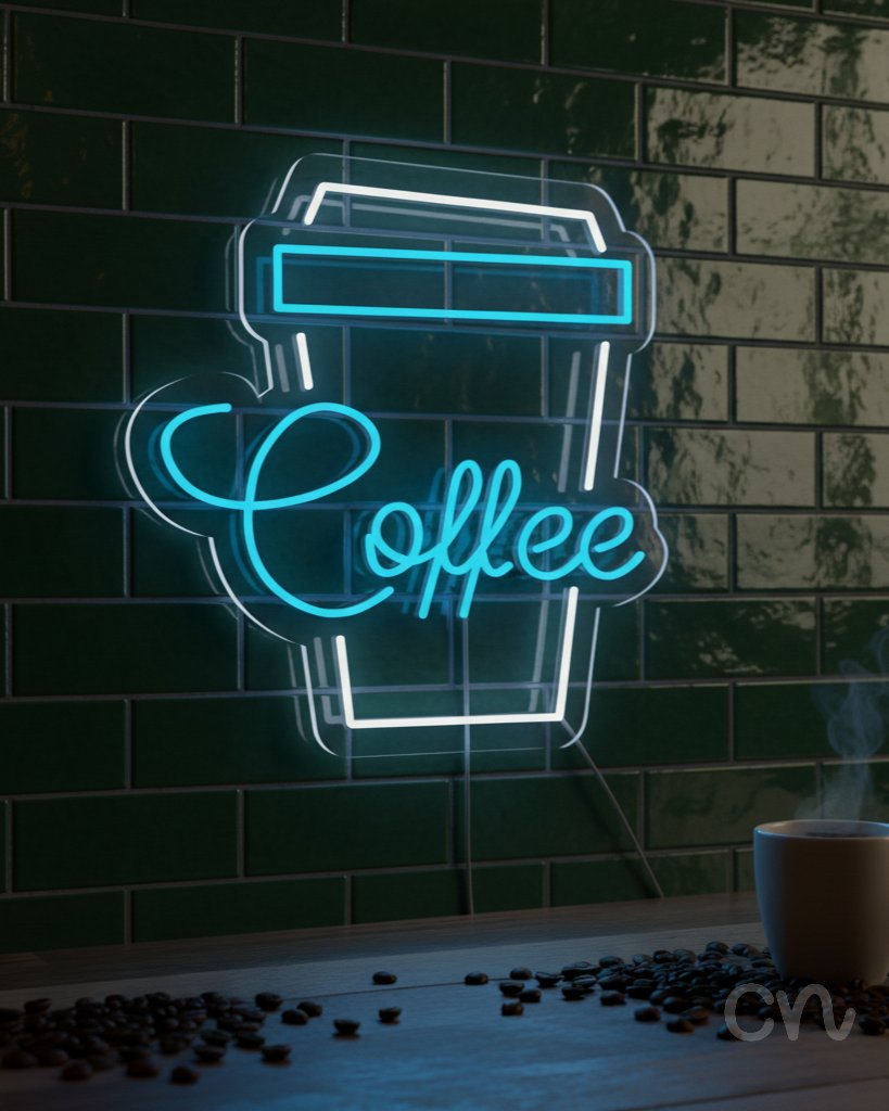 Custom Neon | Coffee Neon Sign | 24x23 | Ice Blue Neon Sign for Kitchen Bar Home Decor 2
