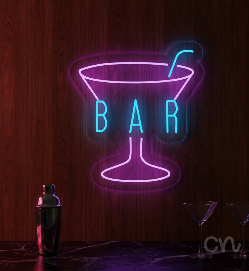 Custom Neon | Bar Neon Sign | 25x22 | Ice Blue and Pink Neon Lights for Home Bar Decor 2