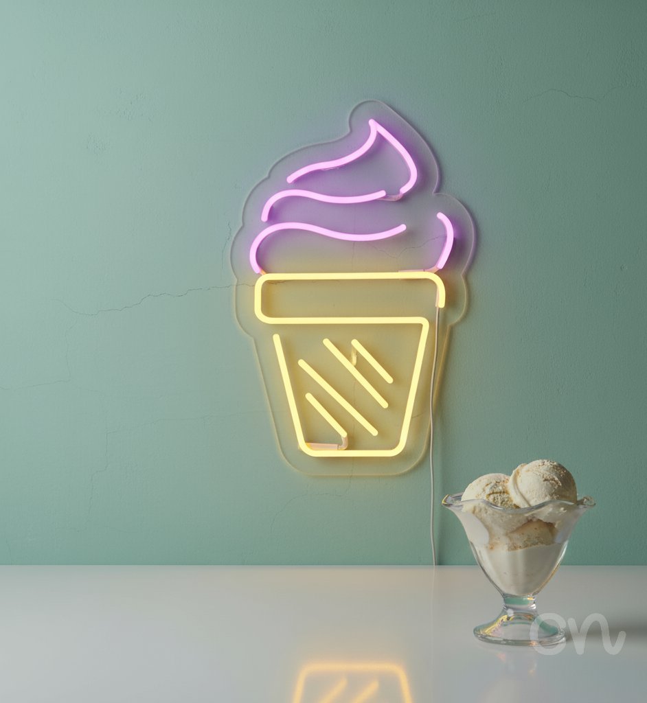 Custom Neon | Ice Cream Cone Neon Sign | 20x13 | Soft Pink Bright Yellow Bright 2