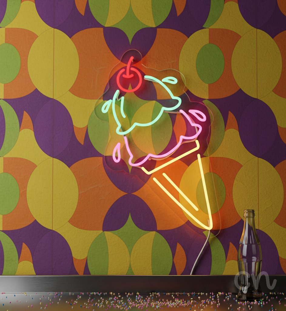 Custom Neon | Ice Cream Cone Neon Sign | 23x16 | Red Green Pink Yellow 2