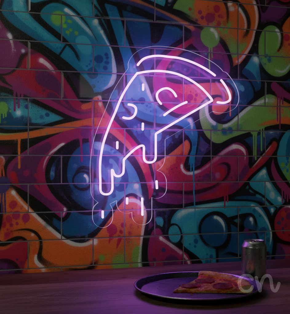 Custom Neon | Pizza Slice Neon Sign | 24x20 | Pink Light Decor for Kitchen and Bars