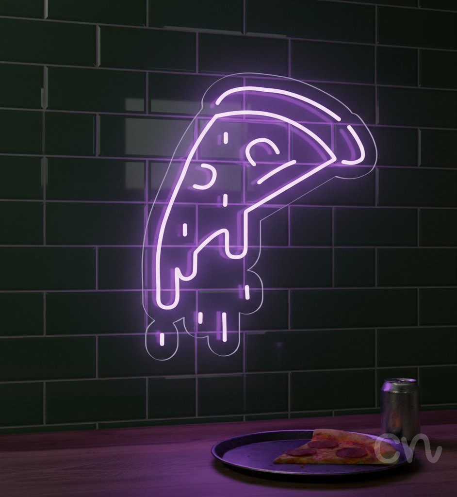Custom Neon | Pizza Slice Neon Sign | 24x20 | Pink Light Decor for Kitchen and Bars 2