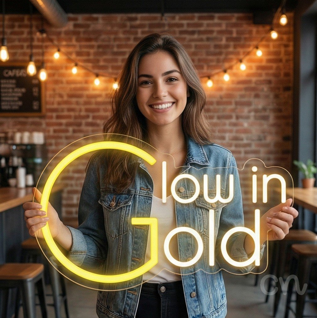 Custom Neon | C Glow in Gold Neon Sign | 15x24 | Yellow Bright Sign for Wall Decor