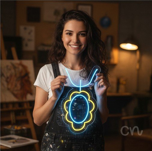 Custom Neon | Necklace Design Neon Sign | 24x13 | Blue and Yellow Lighting Display