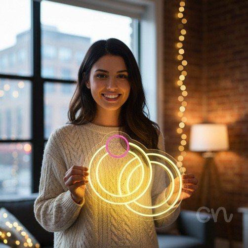 Custom Neon | Interlocking Rings Neon Sign | 20x22 Inches | Yellow and Hot Pink