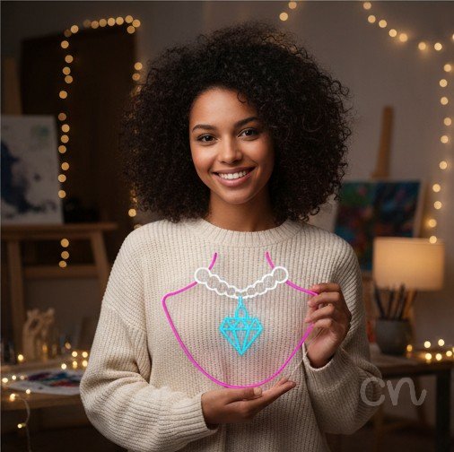 Custom Neon | Diamond Necklace Neon Sign | 25x27 | Hot Pink and Ice Blue