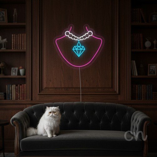 Custom Neon | Diamond Necklace Neon Sign | 25x27 | Hot Pink and Ice Blue 2