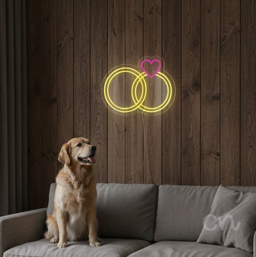 Custom Neon | Overlapping Rings with Heart Neon Sign | 17x22 | Yellow and Pink 2