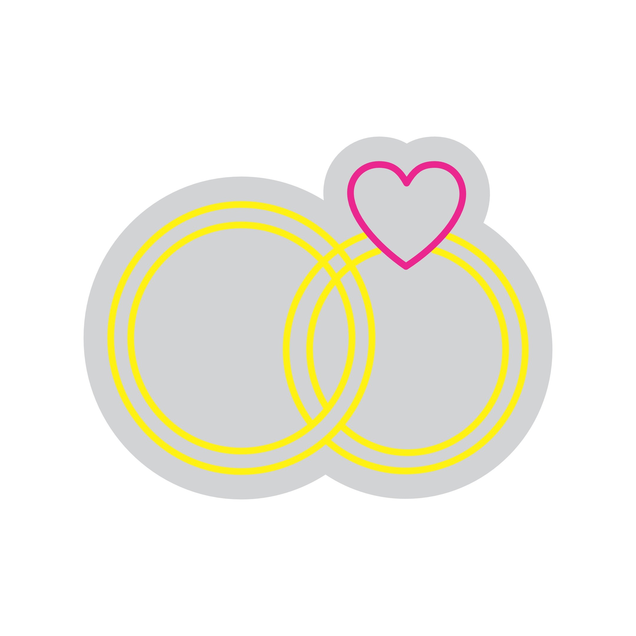 Custom Neon | Overlapping Rings with Heart Neon Sign | 17x22 | Yellow and Pink 3