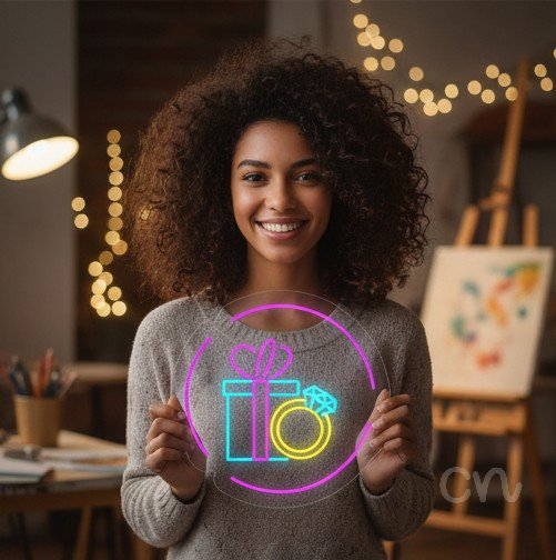 Custom Neon | Gift and Ring Neon Sign | 23x23 | Pink Blue Yellow Color Options