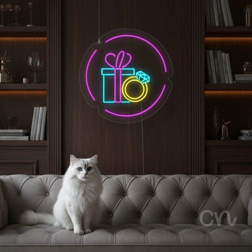 Custom Neon | Gift and Ring Neon Sign | 23x23 | Pink Blue Yellow Color Options 2