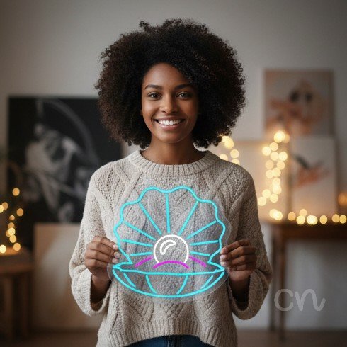 Custom Neon | Pearl in Shell Neon Sign | 20x20 | Light Blue Pink White