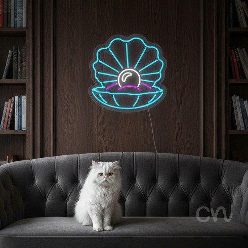 Custom Neon | Pearl in Shell Neon Sign | 20x20 | Light Blue Pink White 2