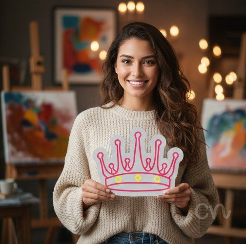 Custom Neon | Crown Design Neon Sign | 17x22 Inches | Pink and Yellow Neon Light