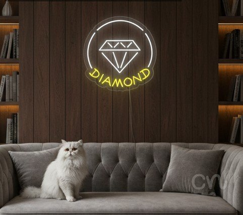 Custom Neon | Diamond Neon Sign | 24x23 | Yellow Neon Light for Home Bar Decor 2