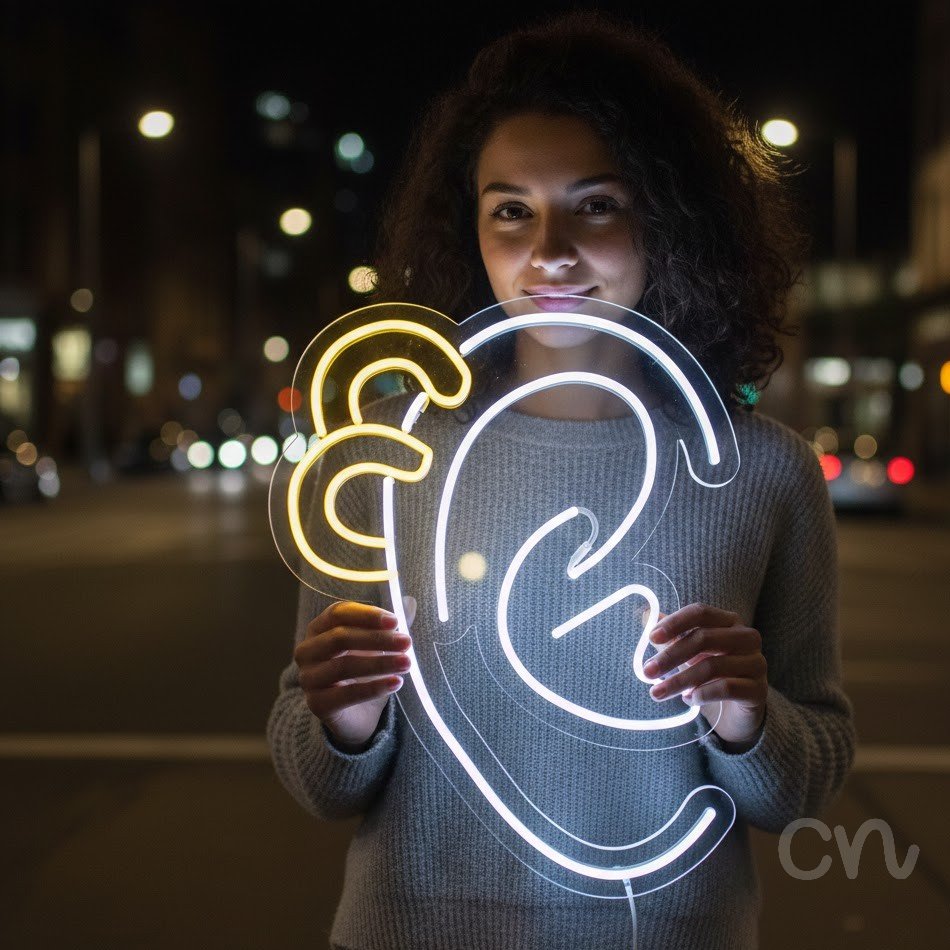 Custom Neon | Ear Design Neon Sign | 24x19 Inches | Yellow Neon Sign for Decor