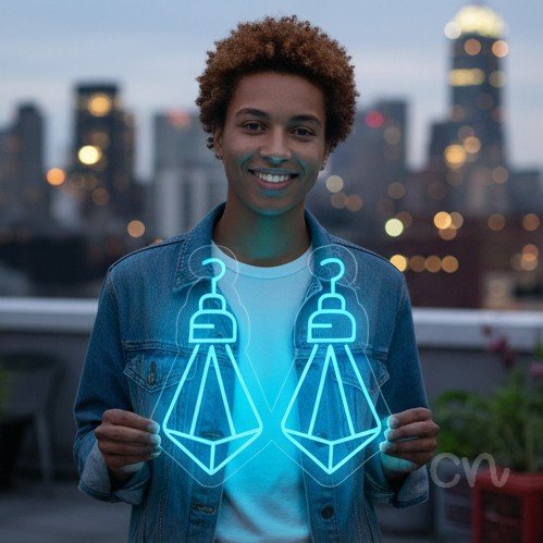 Custom Neon | Pair of Earrings Neon Sign | 20x20 | Ice Blue